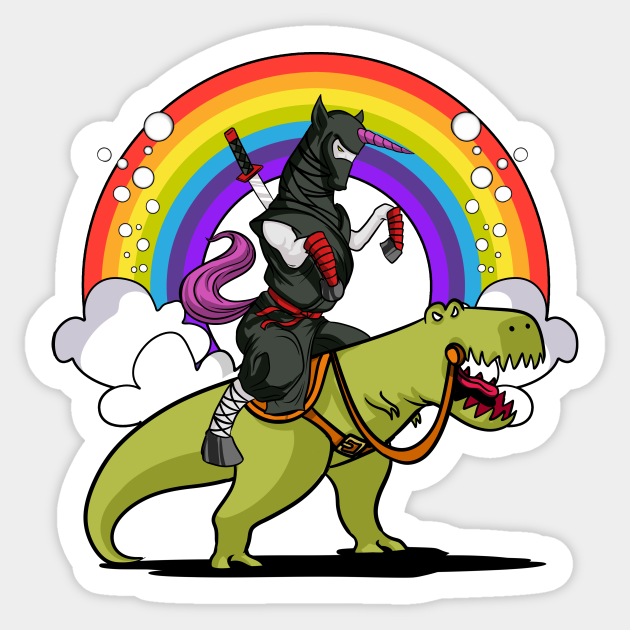 Ninja Unicorn Riding Dinosaur - Unicorn Riding Dinosaur - Sticker | TeePublic